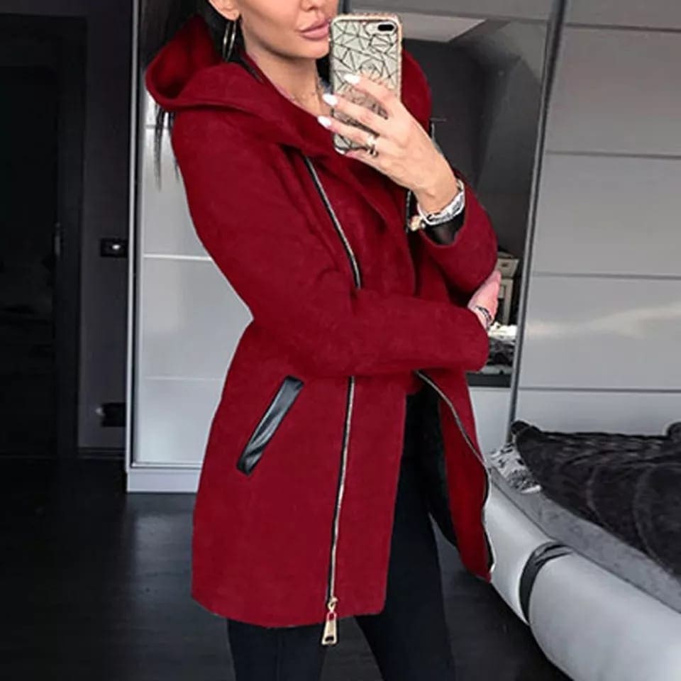 Women's Zip-Up Hoodie With Leather Patch Pocket, Women's Full-Zip Fleece Lined Hoodie, Fabric Two Fleece Best For Winters Women's Zip-Up Hoodie With Leather Patch Pocket, Women's Full-Zip Fleece Lined Hoodie, Fabric Two Fleece Best For Winters